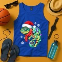 Chameleon Christmas Santa Hat Animal Lover Xmas Light Cool Gift Tank Top thumb 4