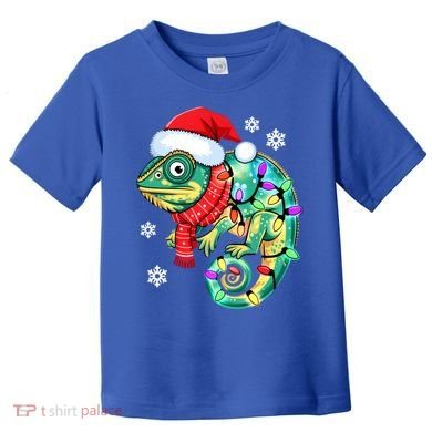 Chameleon Christmas Santa Hat Animal Lover Xmas Light Cool Gift Toddler T-Shirt