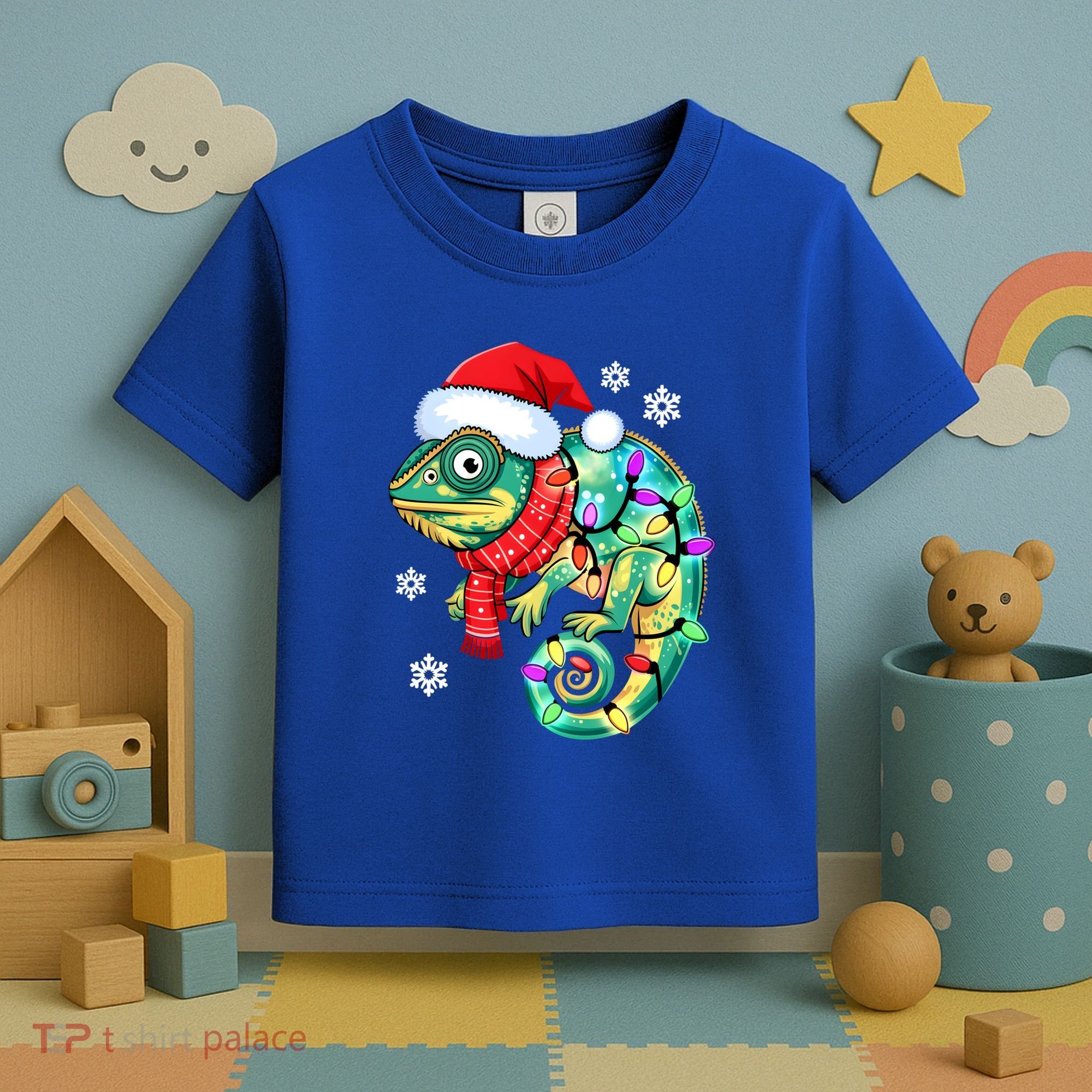 Chameleon Christmas Santa Hat Animal Lover Xmas Light Cool Gift Toddler T-Shirt