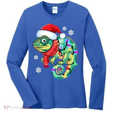 Chameleon Christmas Santa Hat Animal Lover Xmas Light Cool Gift Women's Long Sleeve Shirt