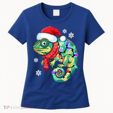 Chameleon Christmas Santa Hat Animal Lover Xmas Light Cool Gift Women's T-Shirt