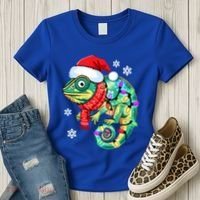Chameleon Christmas Santa Hat Animal Lover Xmas Light Cool Gift Women's T-Shirt thumb 3