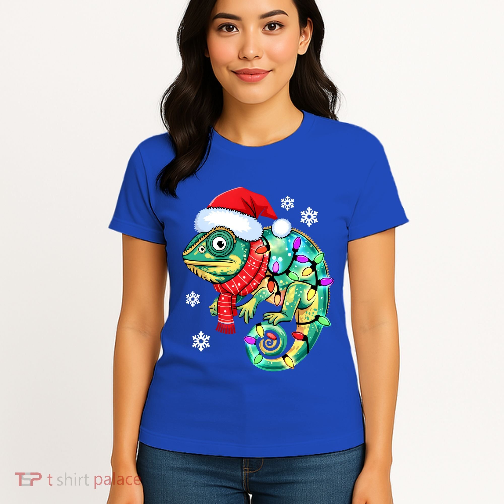Chameleon Christmas Santa Hat Animal Lover Xmas Light Cool Gift Women's T-Shirt
