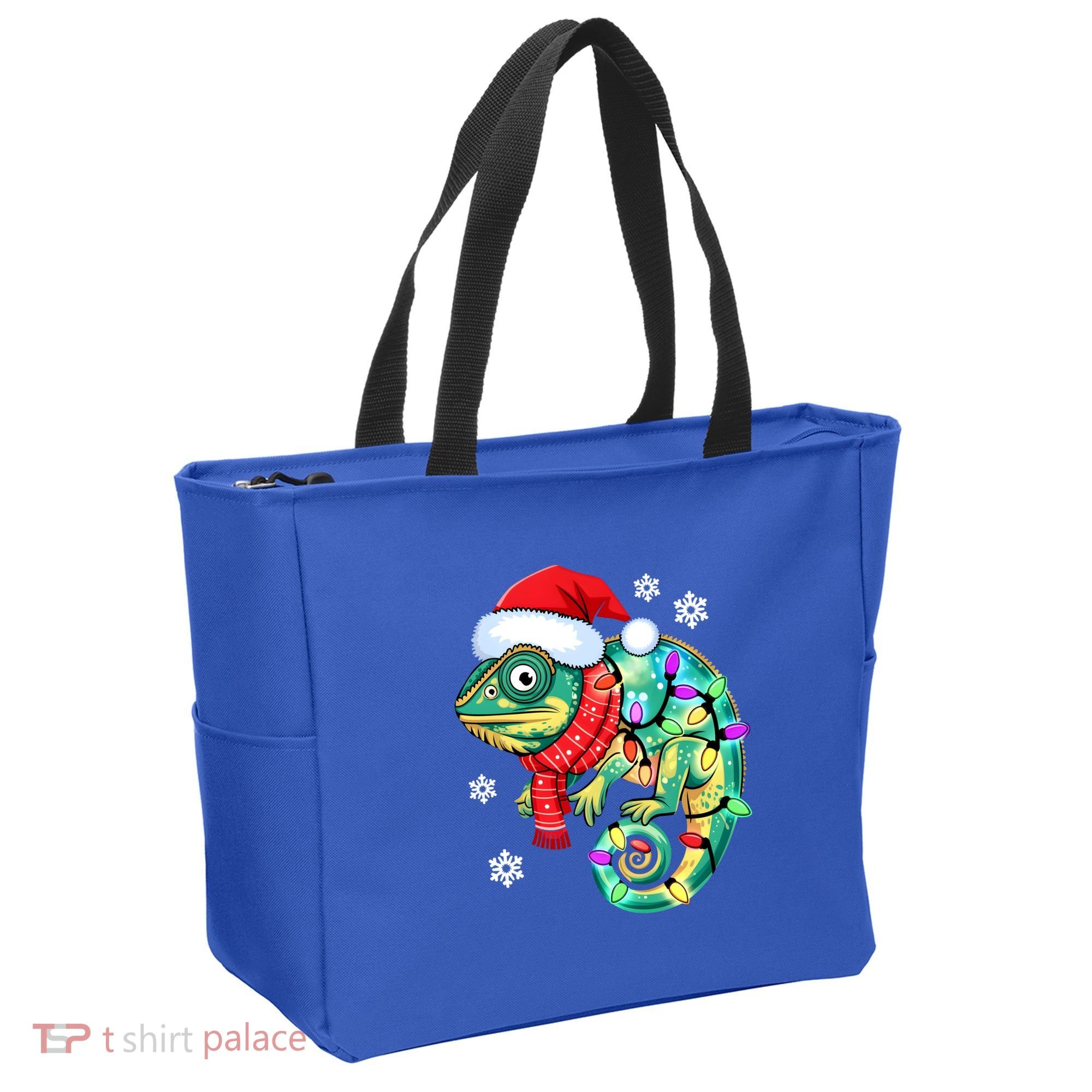 Chameleon Christmas Santa Hat Animal Lover Xmas Light Cool Gift Tote Bag