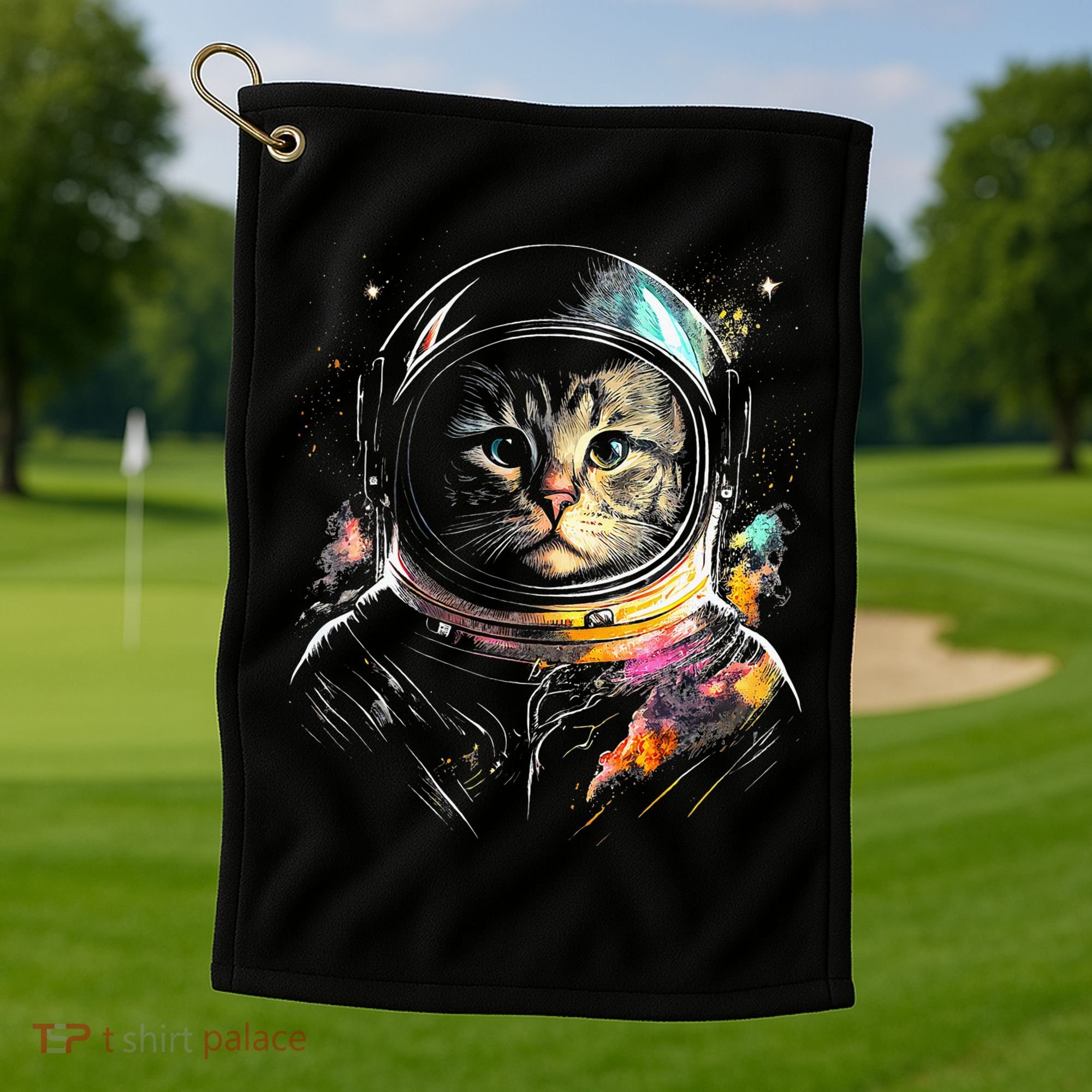 Cosmic Cat Space Astrocat In The Galaxy Graphic Golf Towel