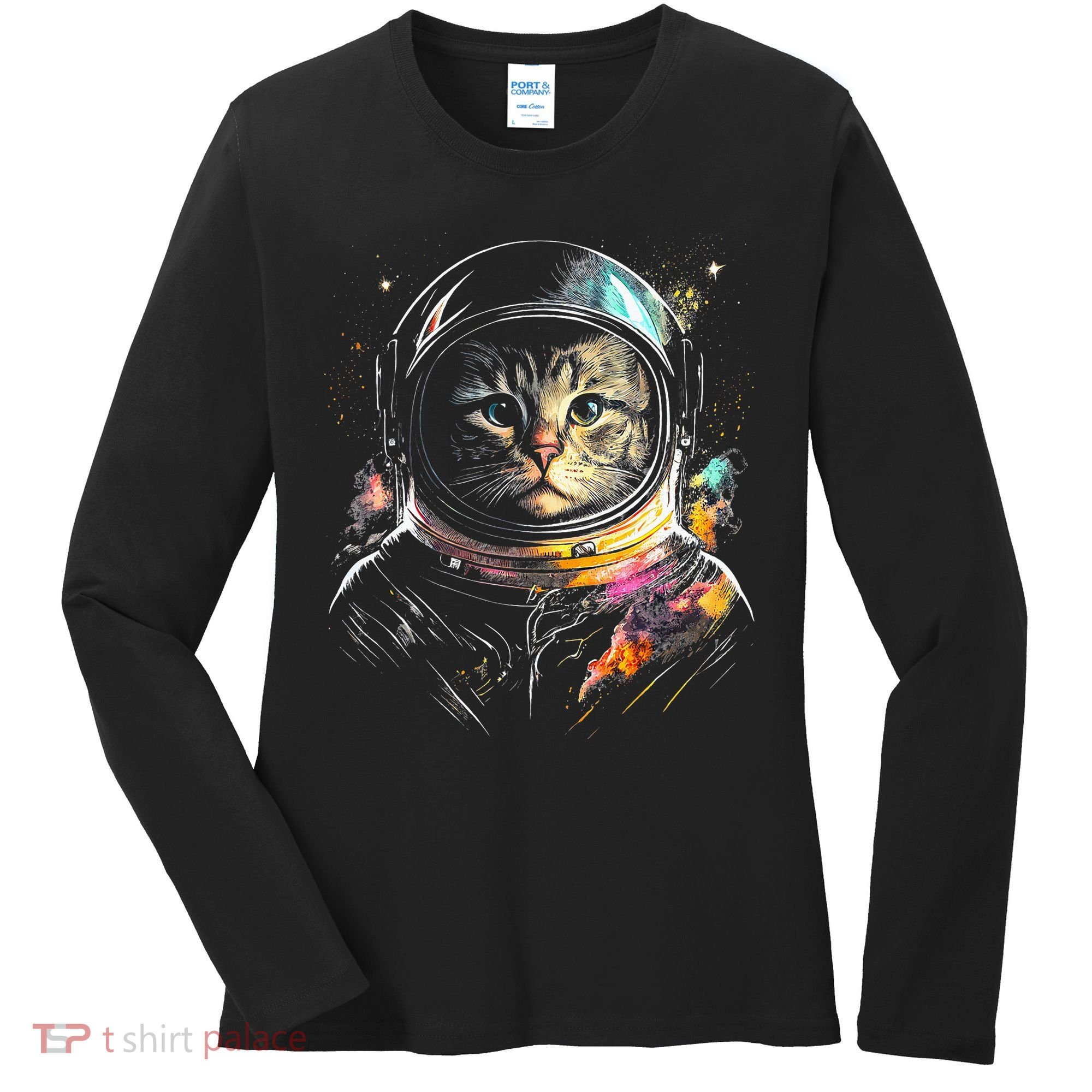Cosmic Cat Space Astrocat In The Galaxy Graphic Women's Long Sleeve Shirt