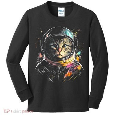 Cosmic Cat Space Astrocat In The Galaxy Graphic Kids Long Sleeve Shirt