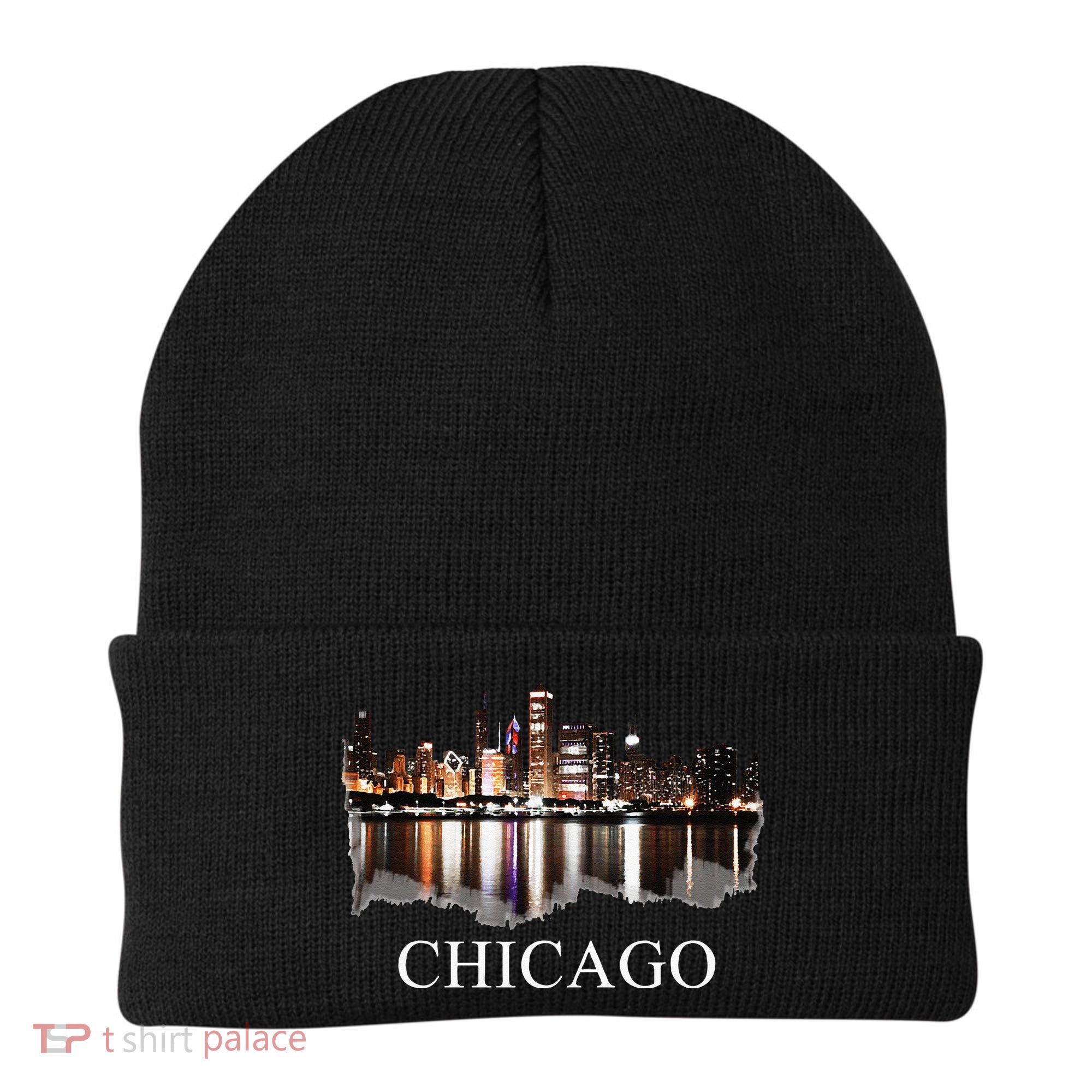 Chicago City Skyline Lights At Night Chicago Illinois USA Beanie