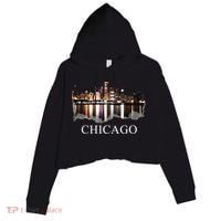 Chicago City Skyline Lights At Night Chicago Illinois USA Crop Fleece Hoodie thumb 0