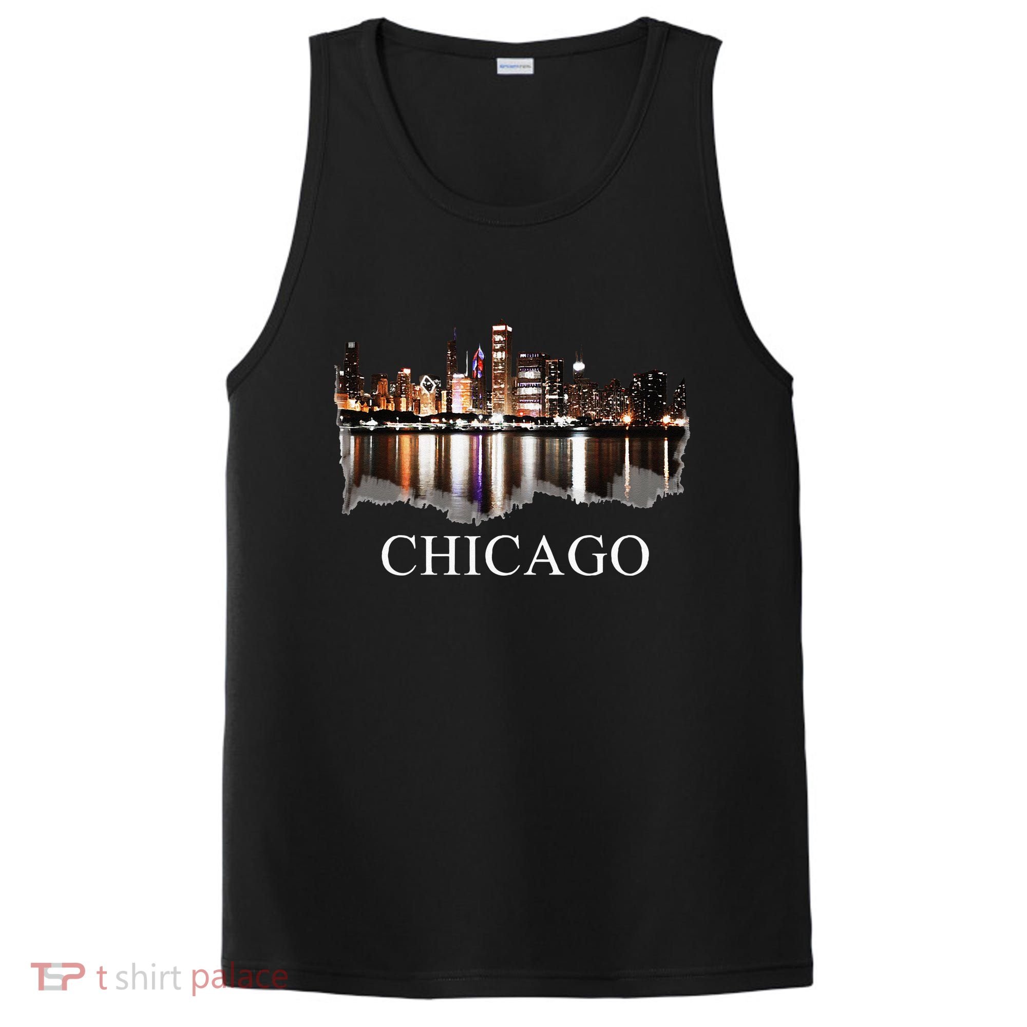 Chicago City Skyline Lights At Night Chicago Illinois USA PosiCharge Competitor Tank
