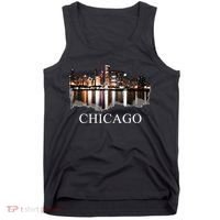 Chicago City Skyline Lights At Night Chicago Illinois USA Tank Top thumb 0