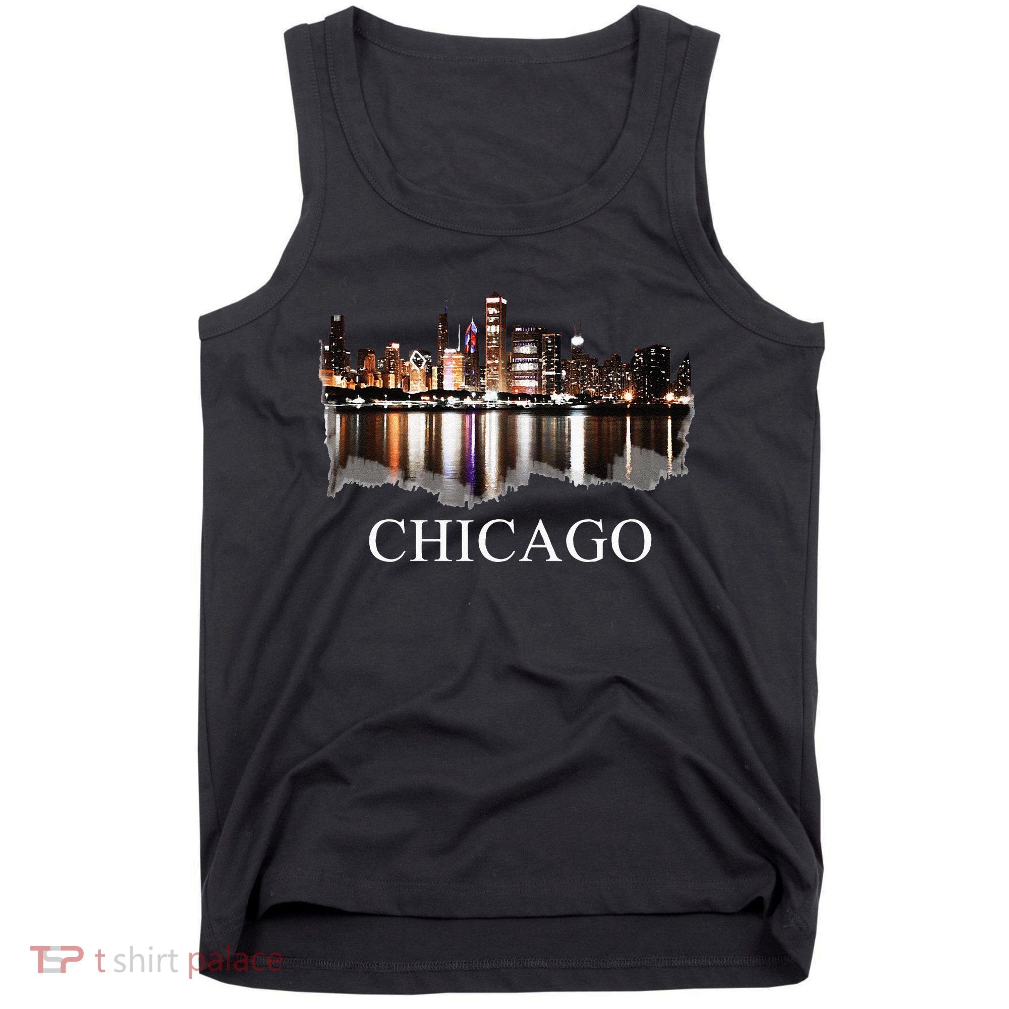 Chicago City Skyline Lights At Night Chicago Illinois USA Tank Top