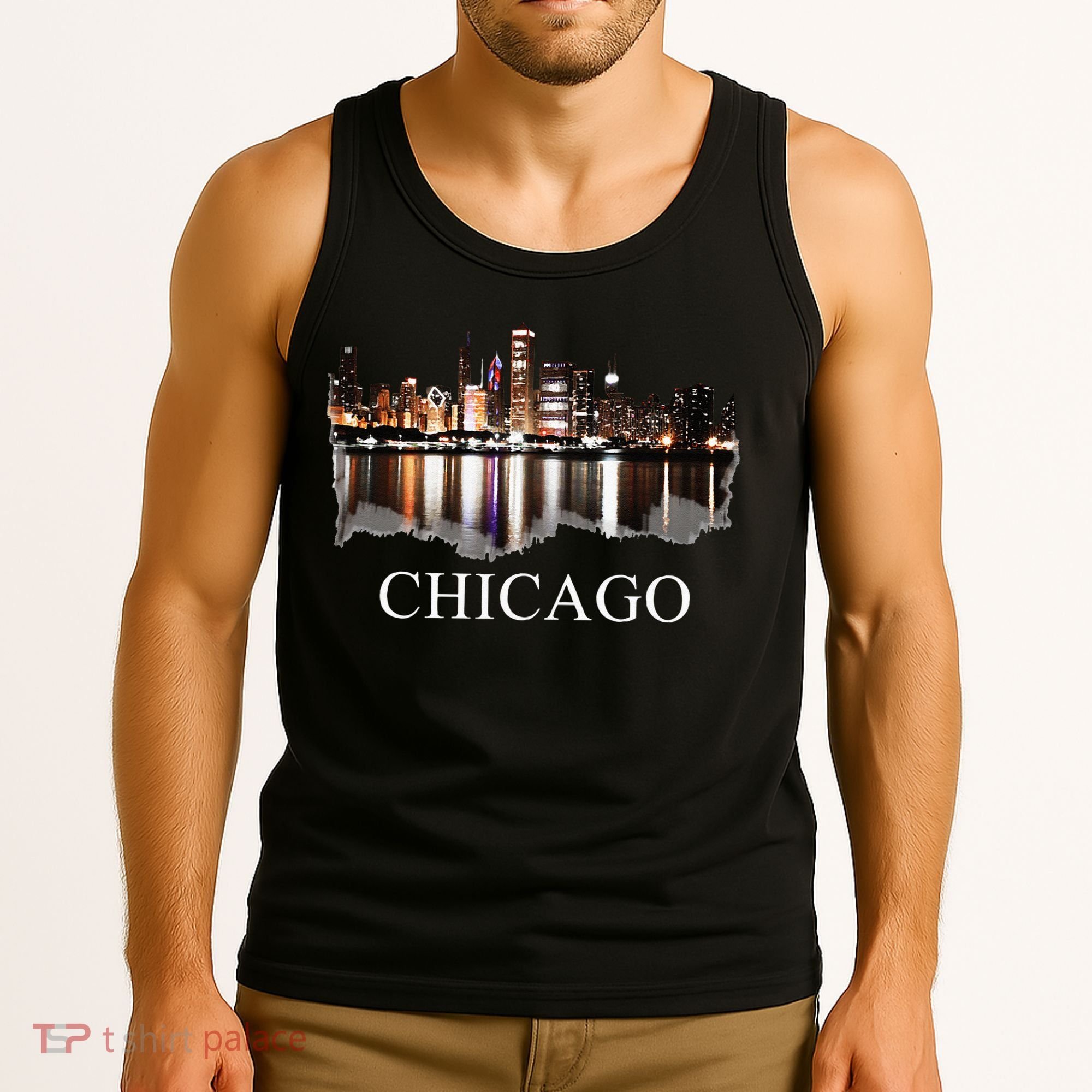 Chicago City Skyline Lights At Night Chicago Illinois USA Tank Top