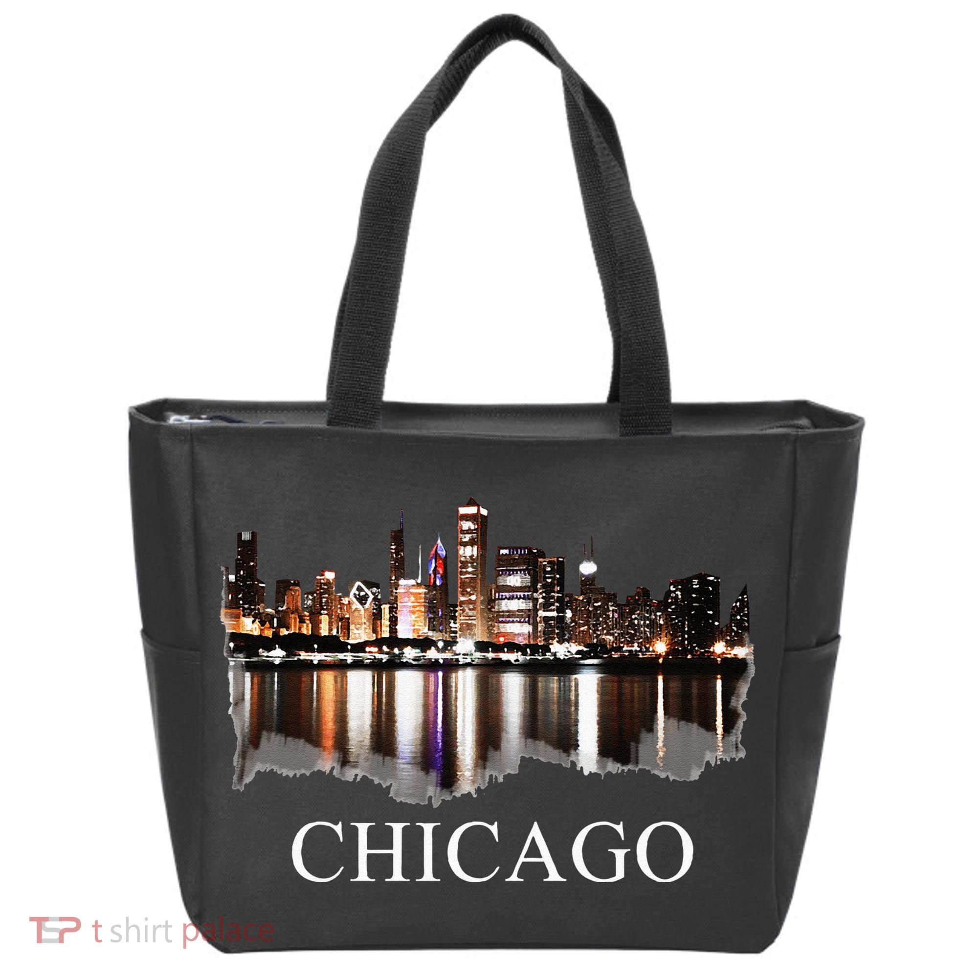 Chicago City Skyline Lights At Night Chicago Illinois USA Tote Bag
