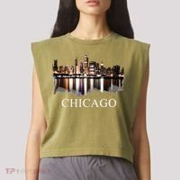 Chicago City Skyline Lights At Night Chicago Illinois USA Garment-Dyed Women's Muscle Tee thumb 2