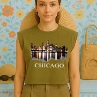 Chicago City Skyline Lights At Night Chicago Illinois USA Garment-Dyed Women's Muscle Tee thumb 4