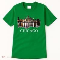 Chicago City Skyline Lights At Night Chicago Illinois USA Tall T-Shirt thumb 0