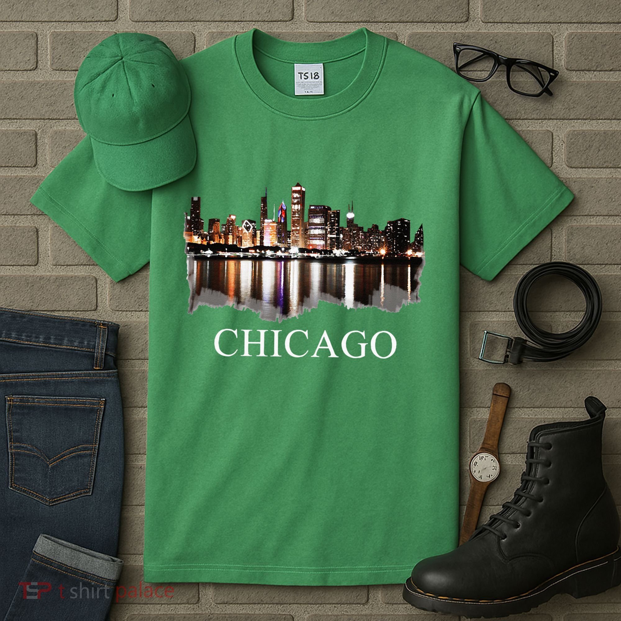 Chicago City Skyline Lights At Night Chicago Illinois USA Tall T-Shirt
