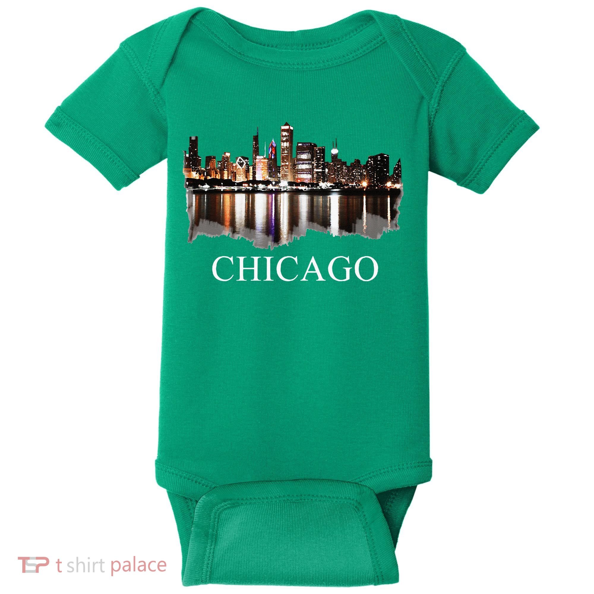 Chicago City Skyline Lights At Night Chicago Illinois USA Baby Bodysuit