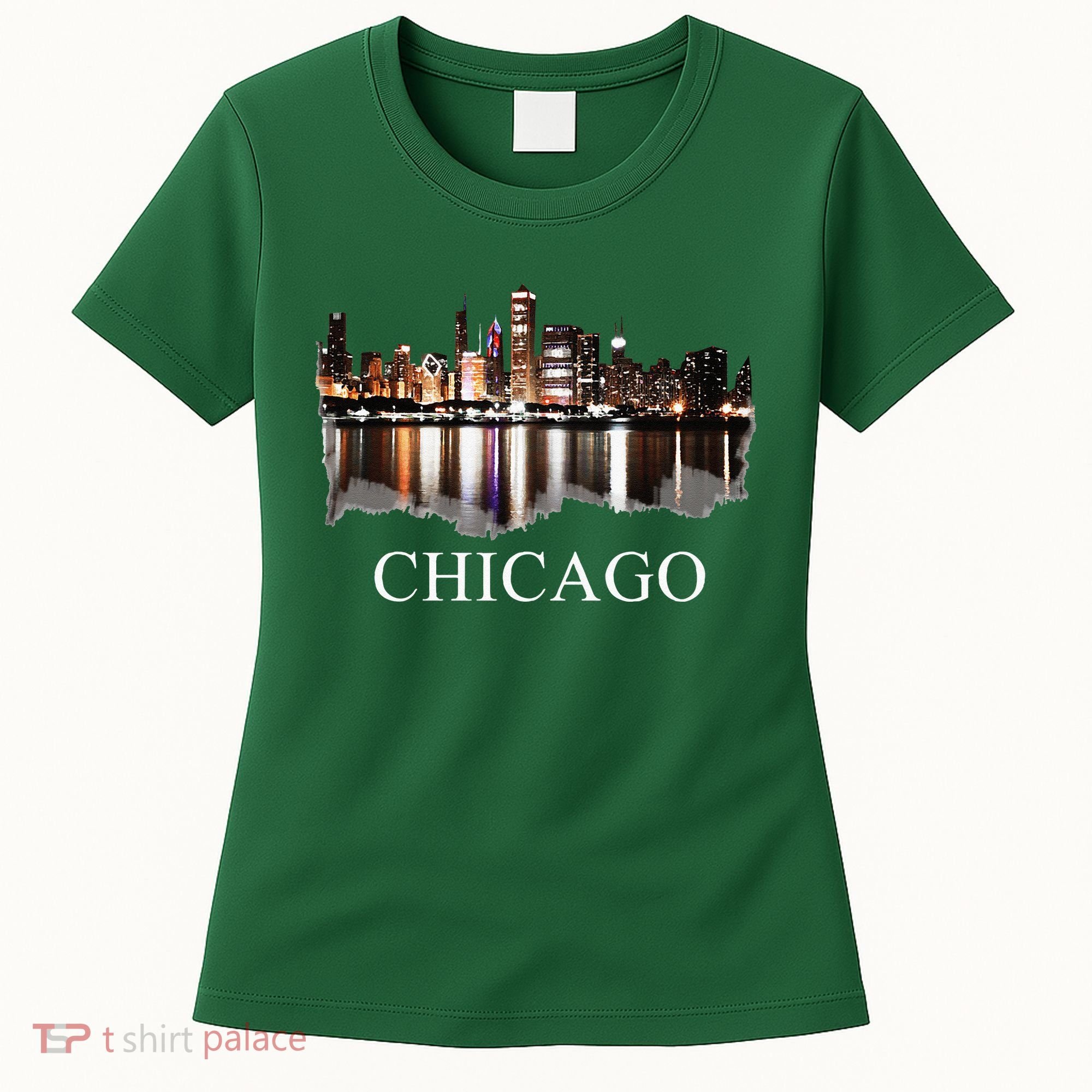 Chicago City Skyline Lights At Night Chicago Illinois USA Women's T-Shirt