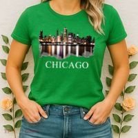 Chicago City Skyline Lights At Night Chicago Illinois USA Women's T-Shirt thumb 2