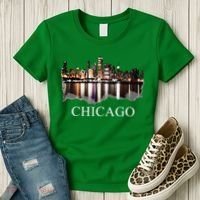 Chicago City Skyline Lights At Night Chicago Illinois USA Women's T-Shirt thumb 3