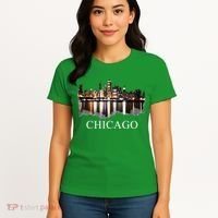 Chicago City Skyline Lights At Night Chicago Illinois USA Women's T-Shirt thumb 4