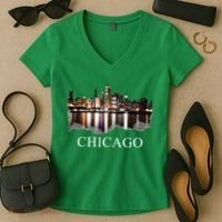 Chicago City Skyline Lights At Night Chicago Illinois USA Women's V-Neck T-Shirt thumb 2
