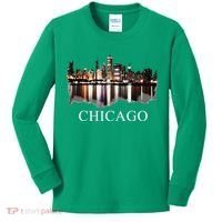 Chicago City Skyline Lights At Night Chicago Illinois USA Kids Long Sleeve Shirt thumb 0