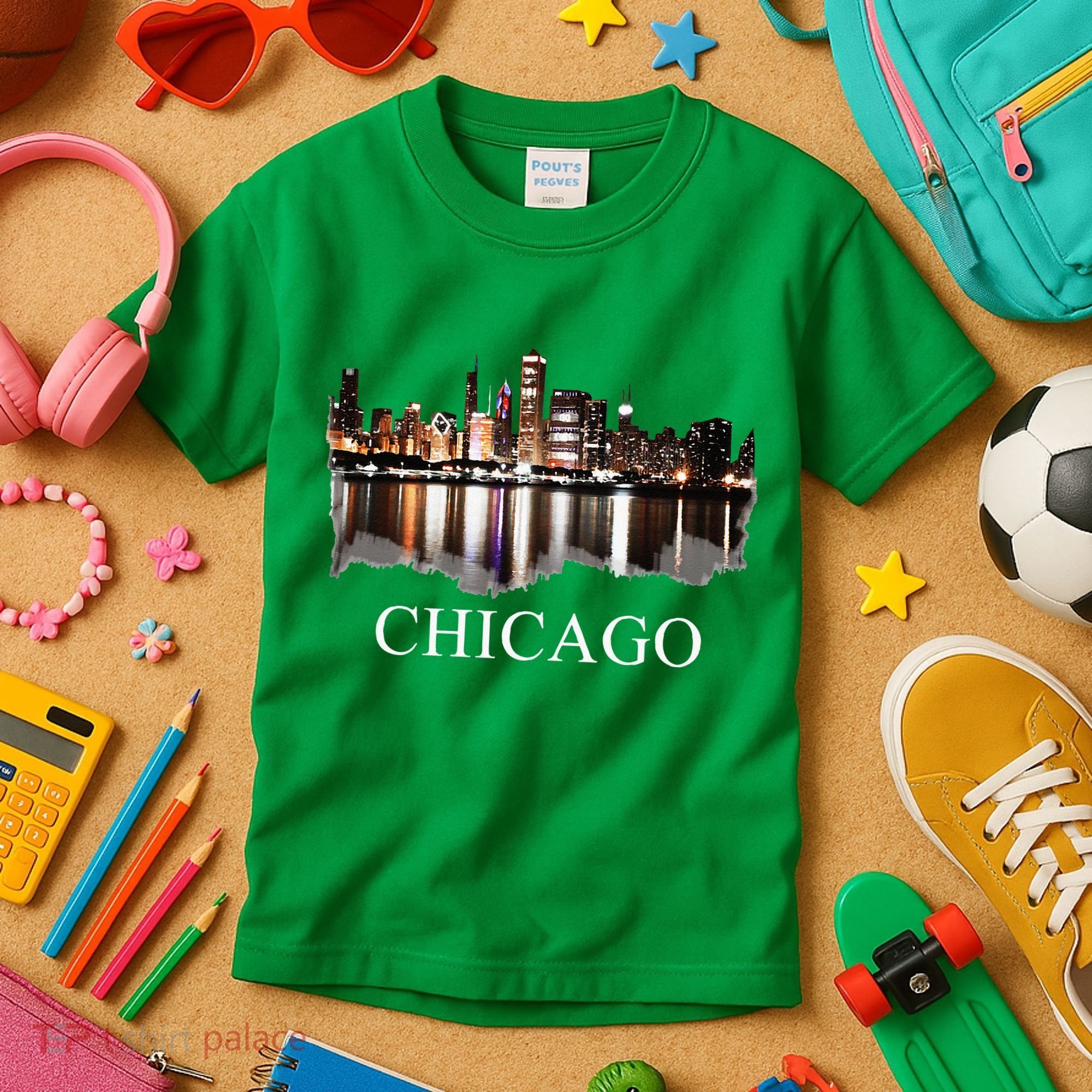 Chicago City Skyline Lights At Night Chicago Illinois USA Kids T-Shirt