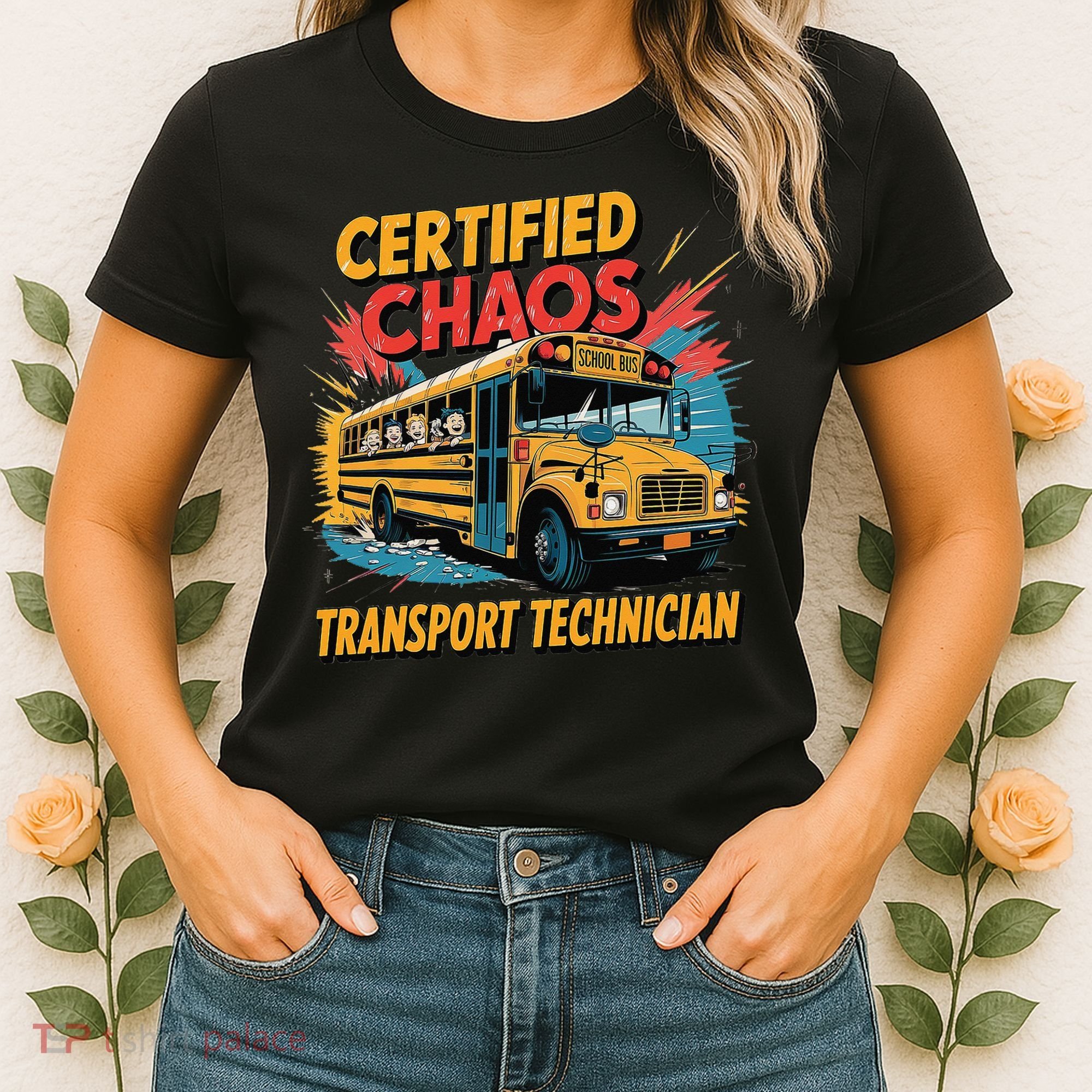 Certified Chaos Transport Technician Funny School Bus Women's T-Shirt