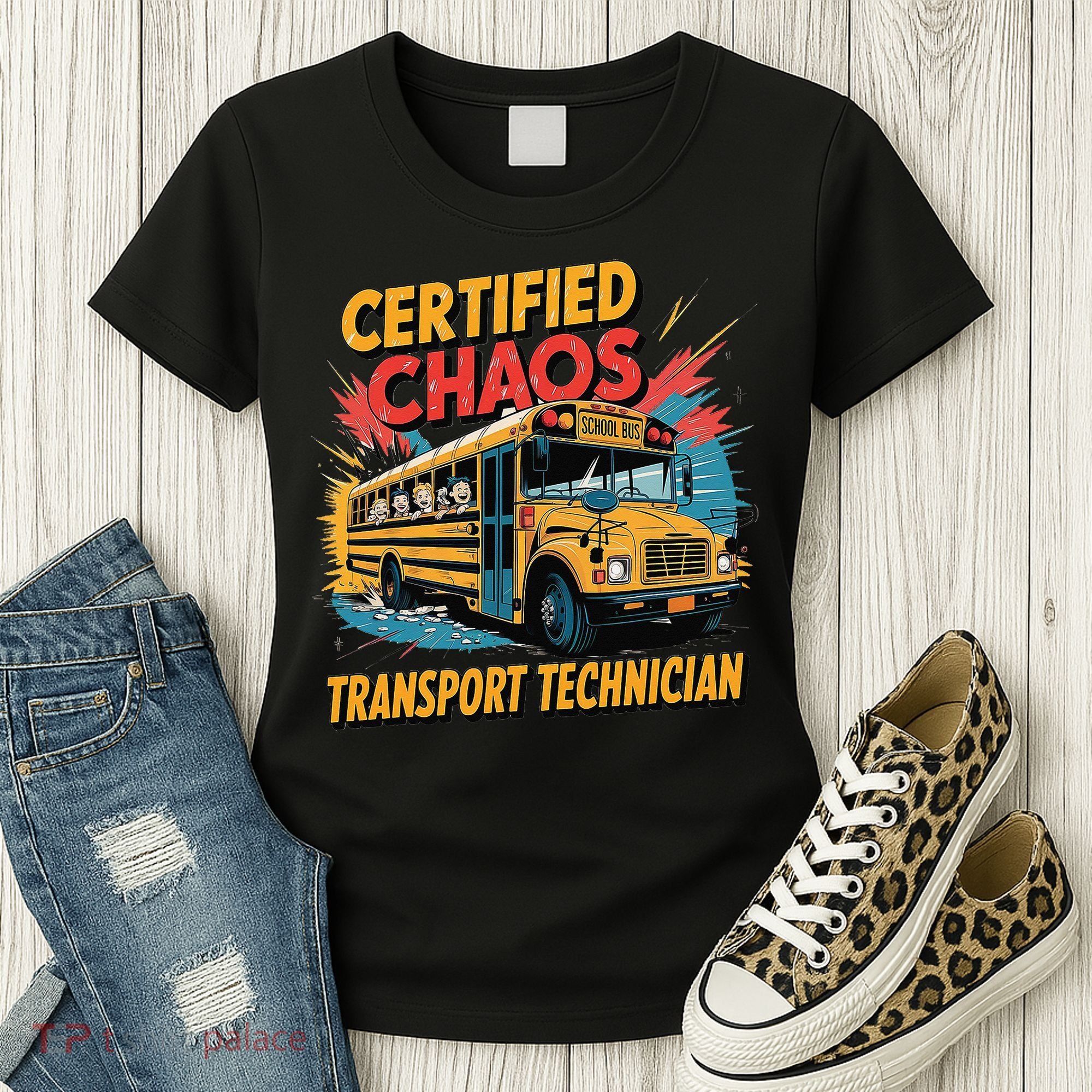 Certified Chaos Transport Technician Funny School Bus Women's T-Shirt