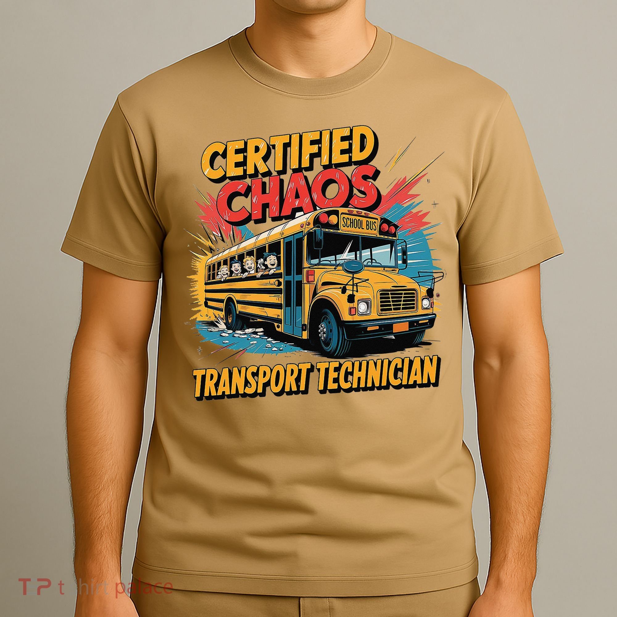Certified Chaos Transport Technician Funny School Bus T-Shirt