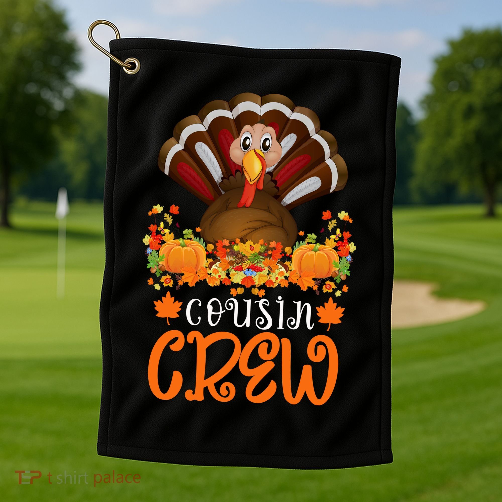Cousin Crew Turkey Cute Family Thanksgiving Pajamas Matching Golf Towel