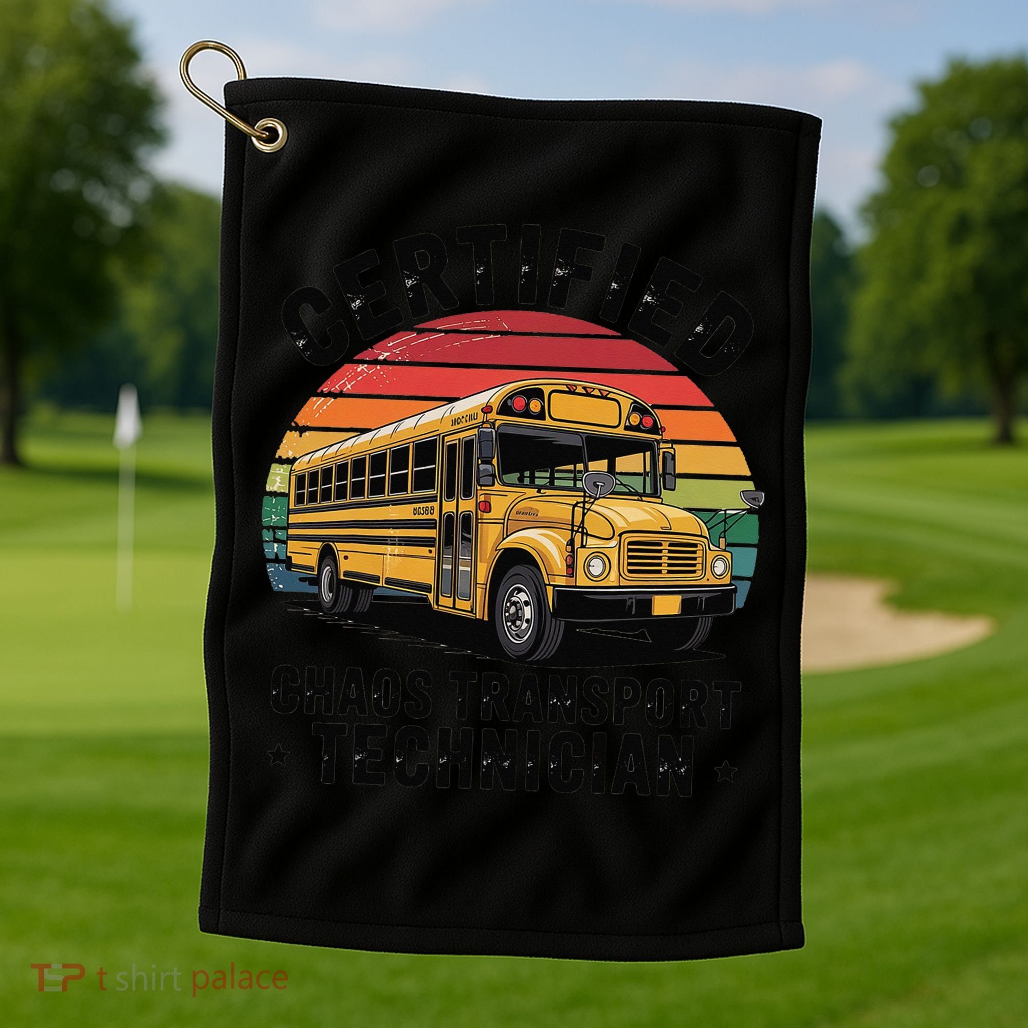 Certified Chaos Transport Technician Funny Driver School Golf Towel