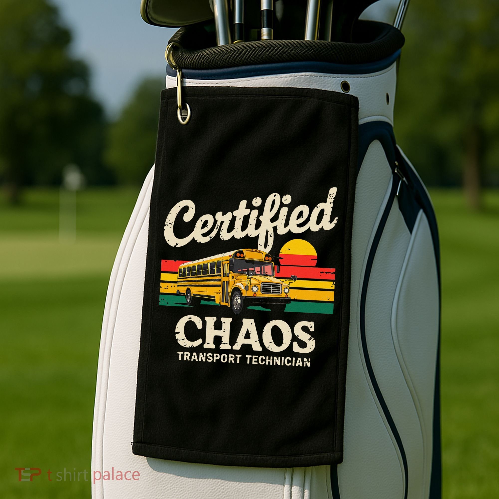 Certified Chaos Transport Technician Funny Driver School Golf Towel