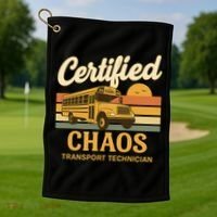 Certified Chaos Transport Technician School Bus Driver Funny  Golf Towel thumb 1
