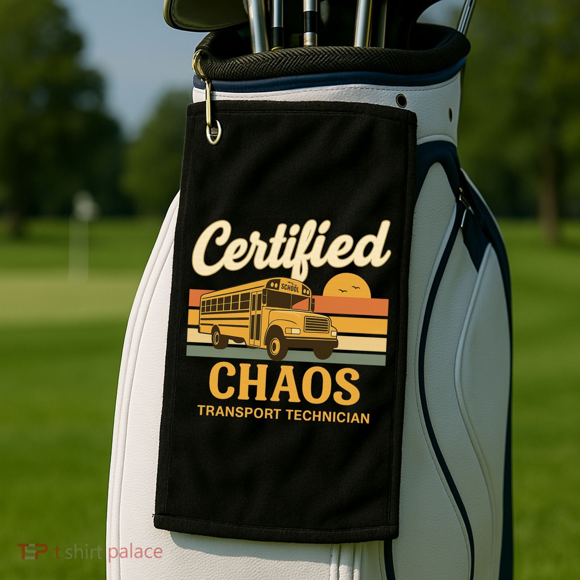 Certified Chaos Transport Technician School Bus Driver Funny  Golf Towel