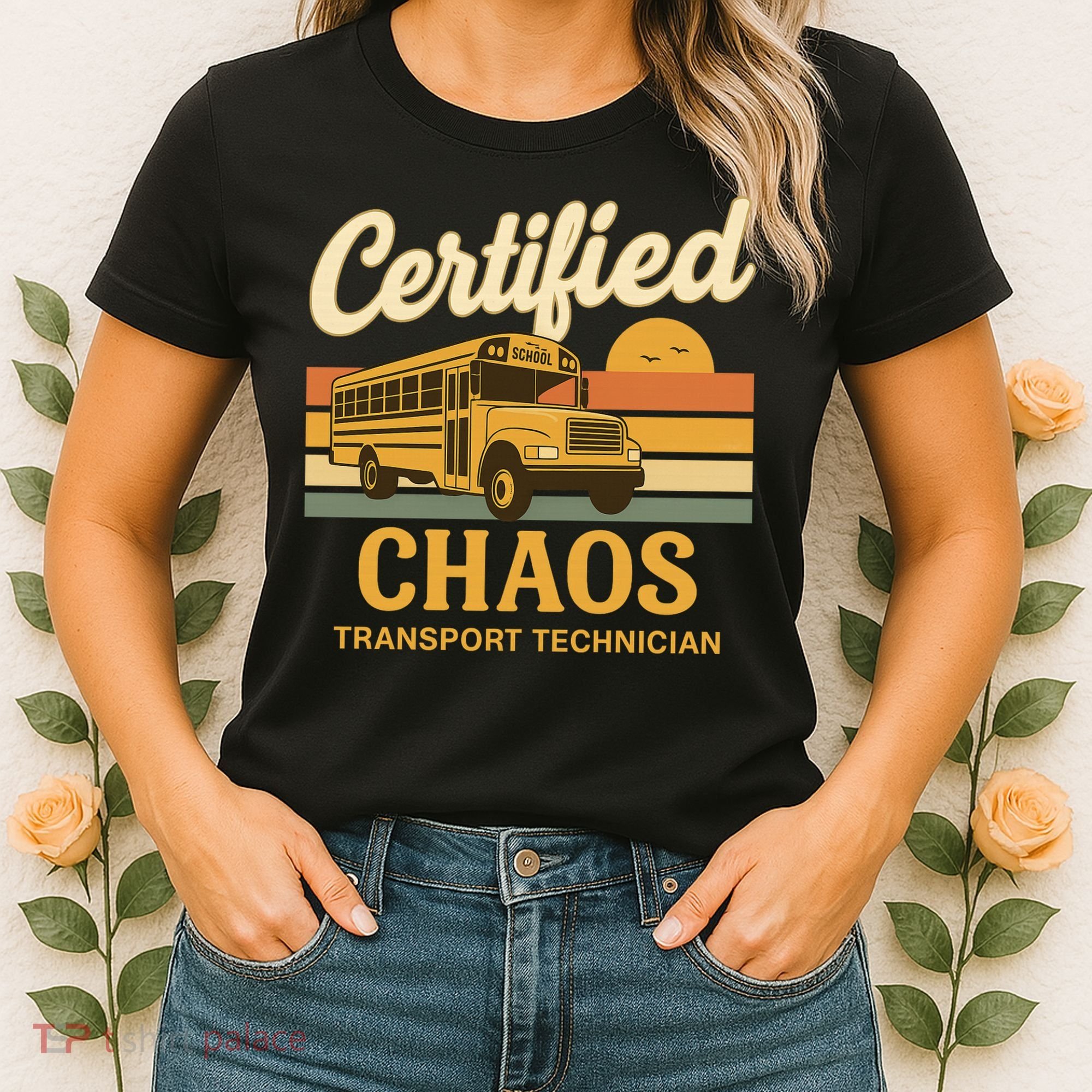 Certified Chaos Transport Technician School Bus Driver Funny  Women's T-Shirt