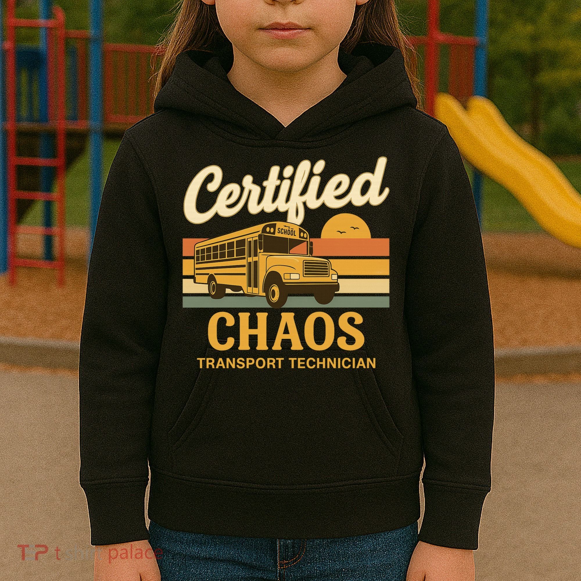 Certified Chaos Transport Technician School Bus Driver Funny  Kids Hoodie