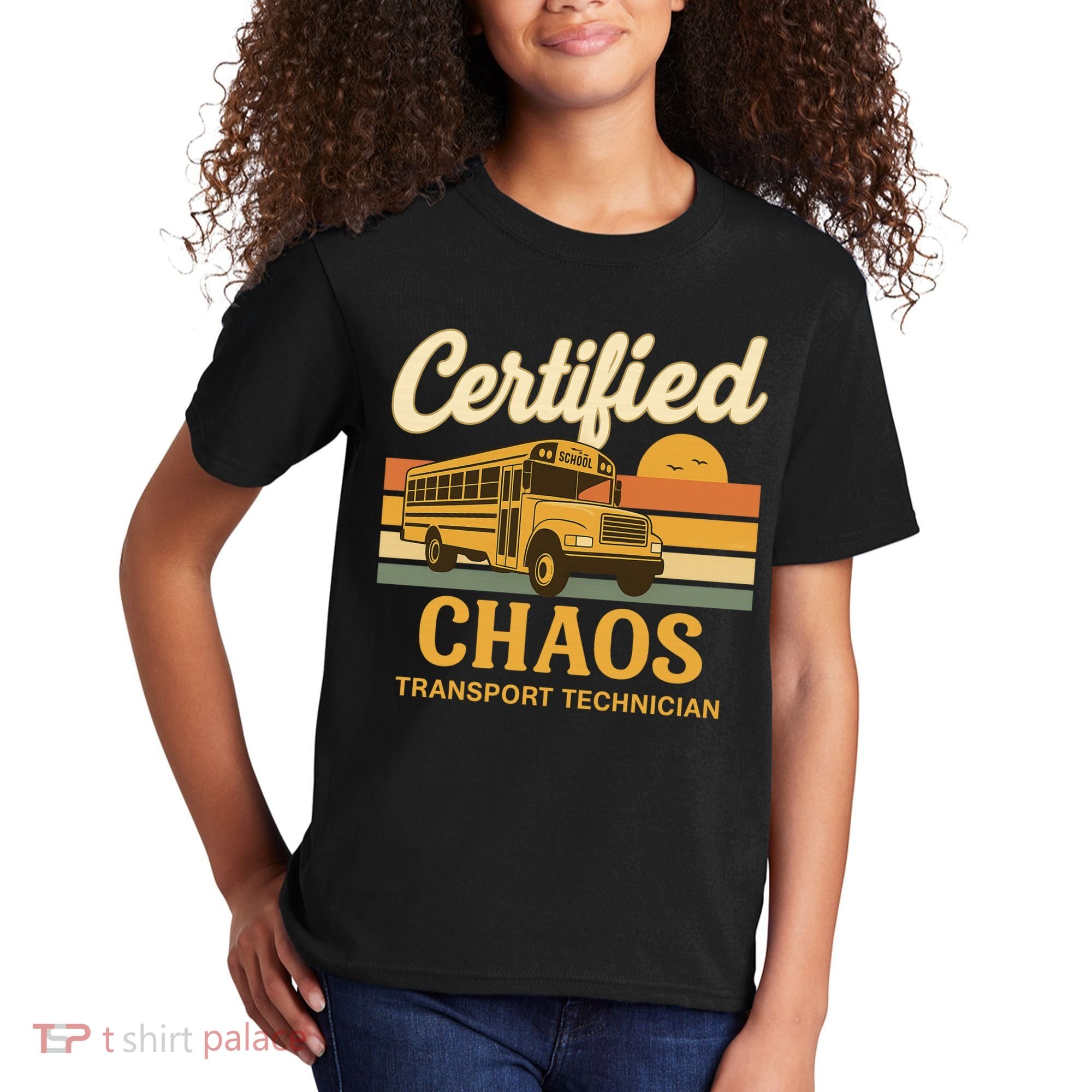 Certified Chaos Transport Technician School Bus Driver Funny  Kids T-Shirt