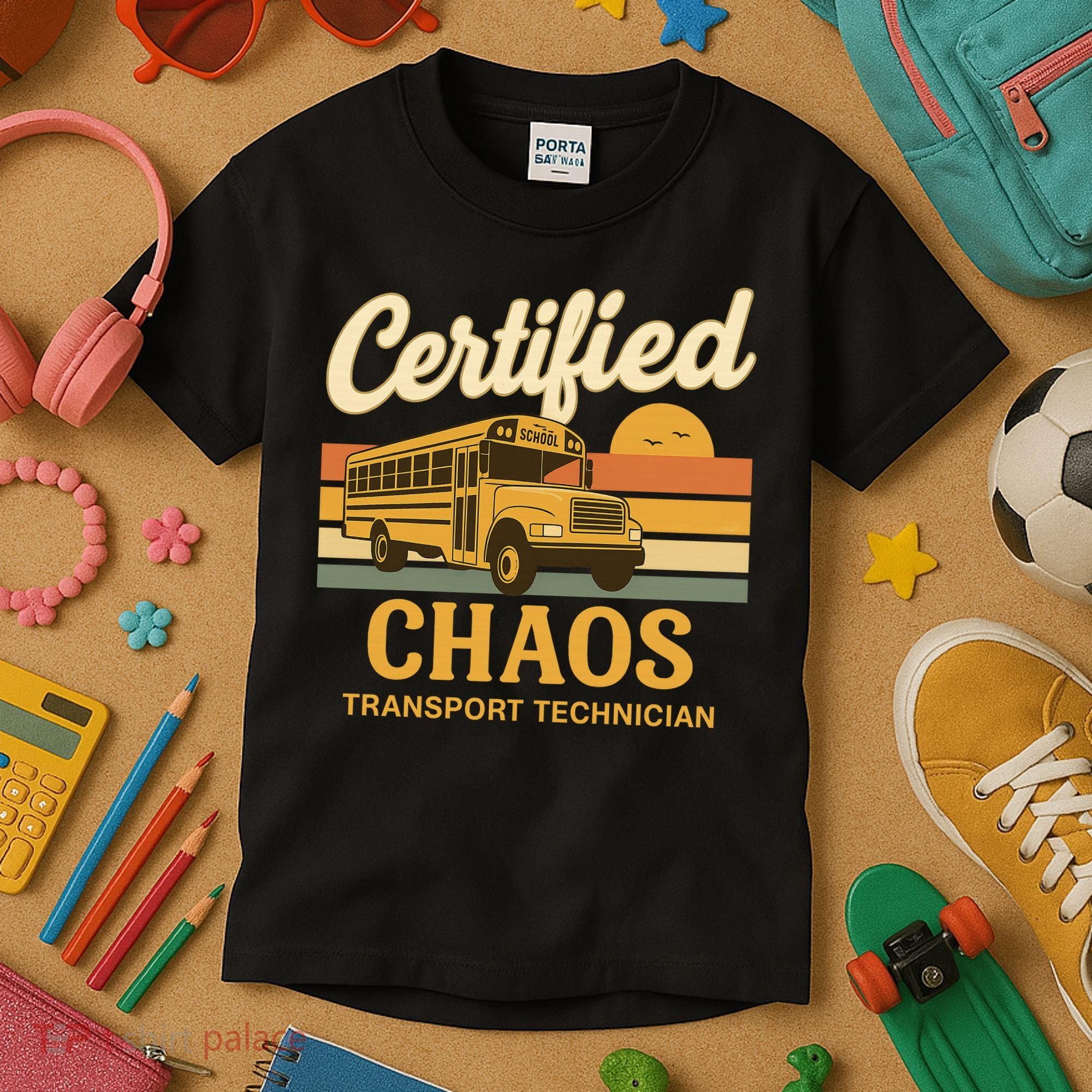 Certified Chaos Transport Technician School Bus Driver Funny  Kids T-Shirt