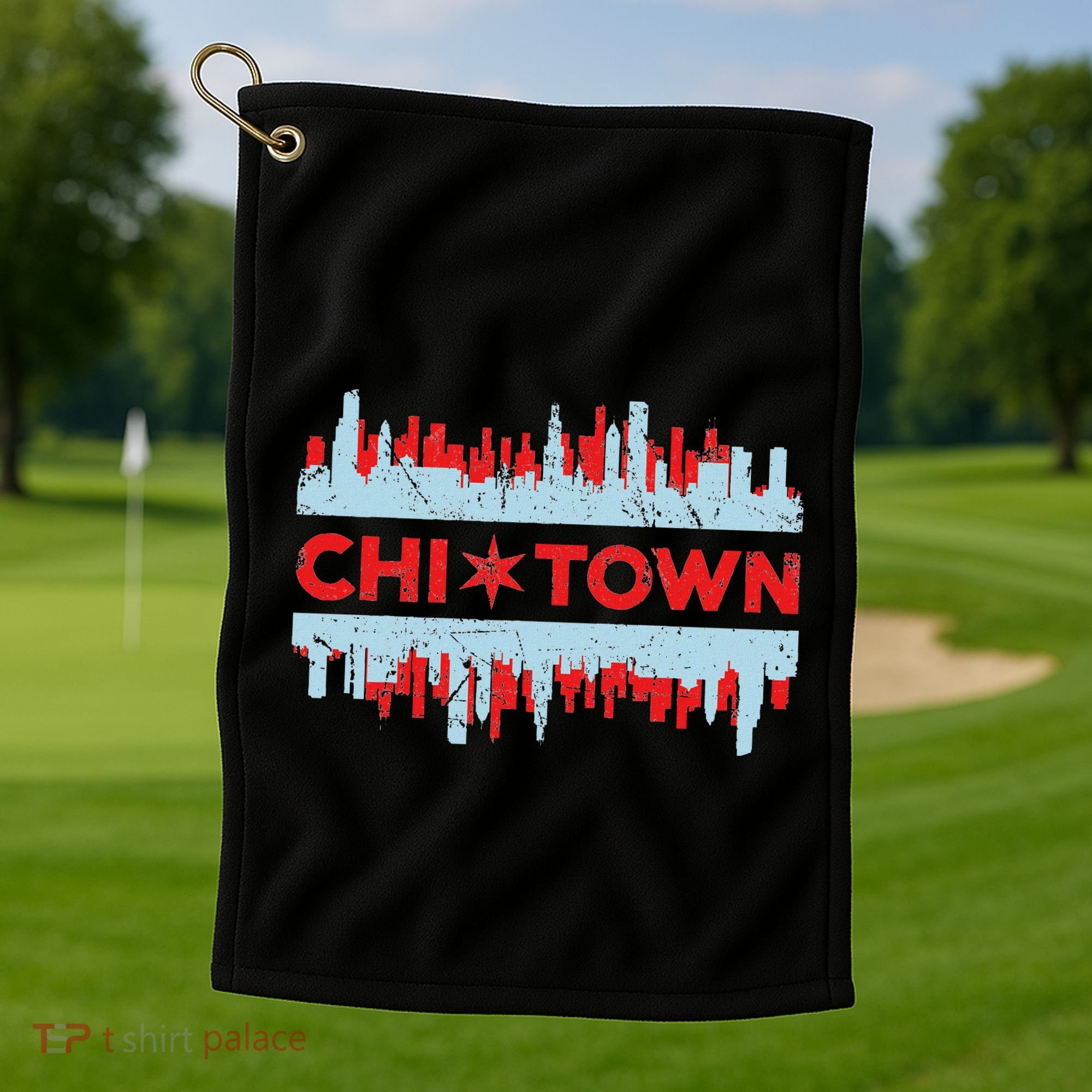 Chicago Chi Town Flag Skyline Golf Towel