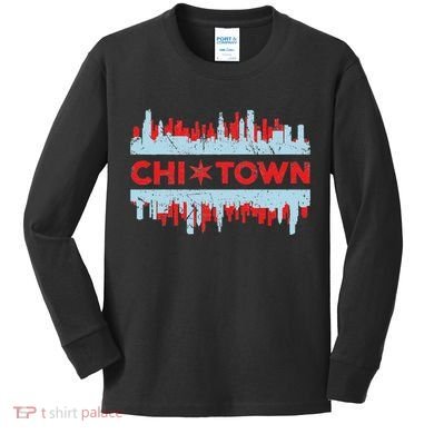 Chicago Chi Town Flag Skyline Kids Long Sleeve Shirt