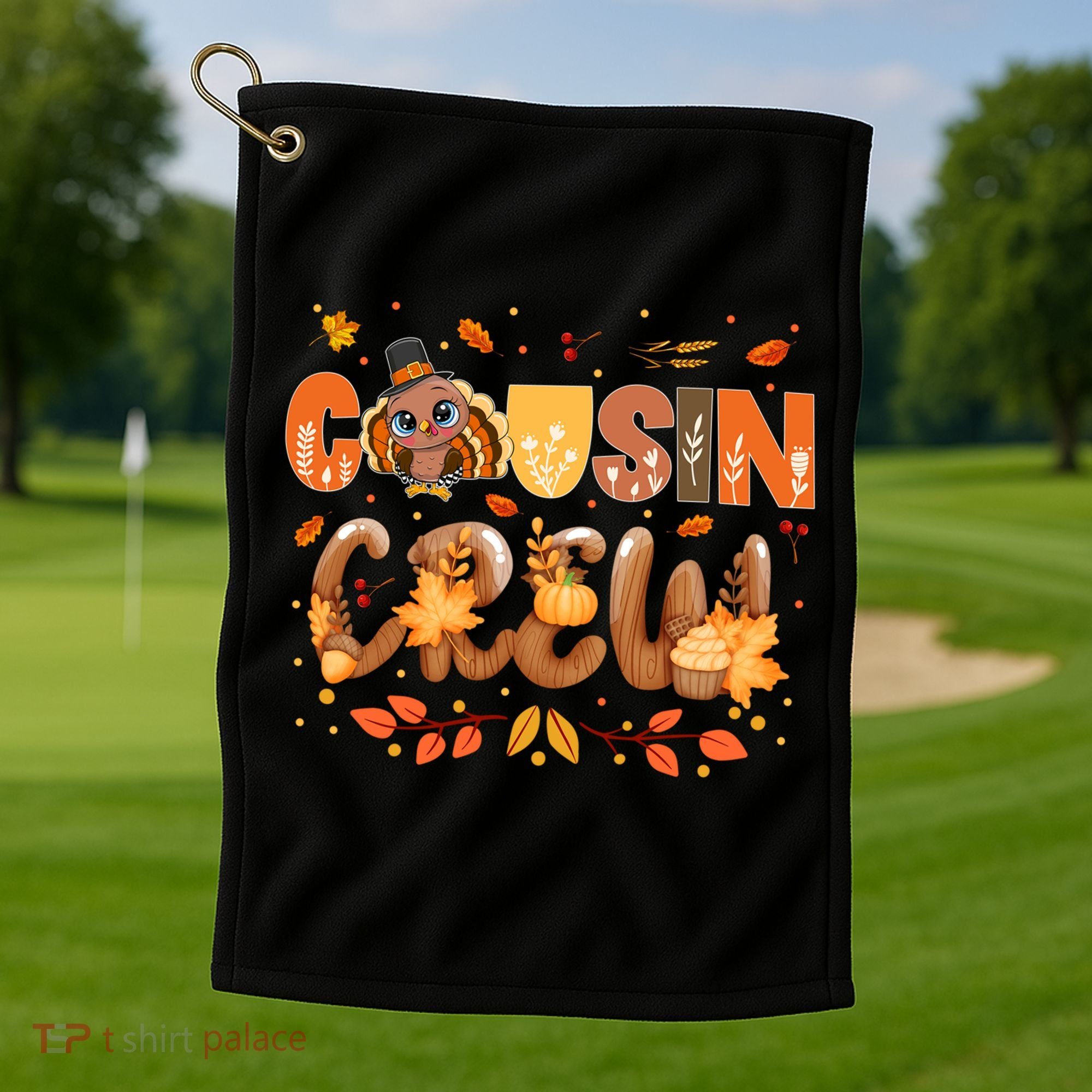 Cousin Crew Thanksgiving Turkey Fall Leaves Matching Family Funny Gift Golf Towel