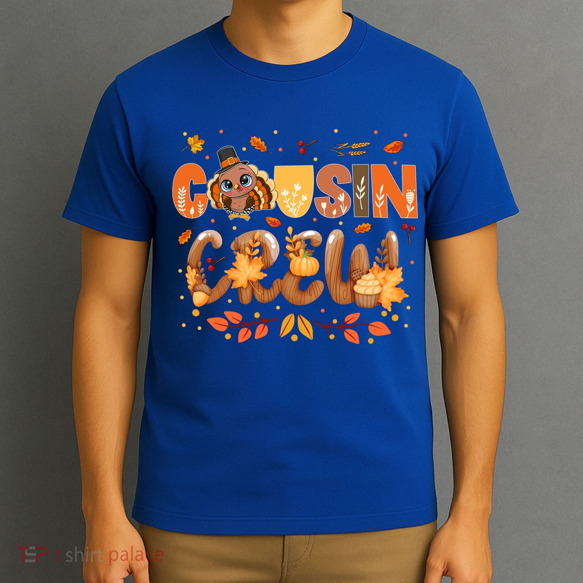 Cousin Crew Thanksgiving Turkey Fall Leaves Matching Family Funny Gift T-Shirt