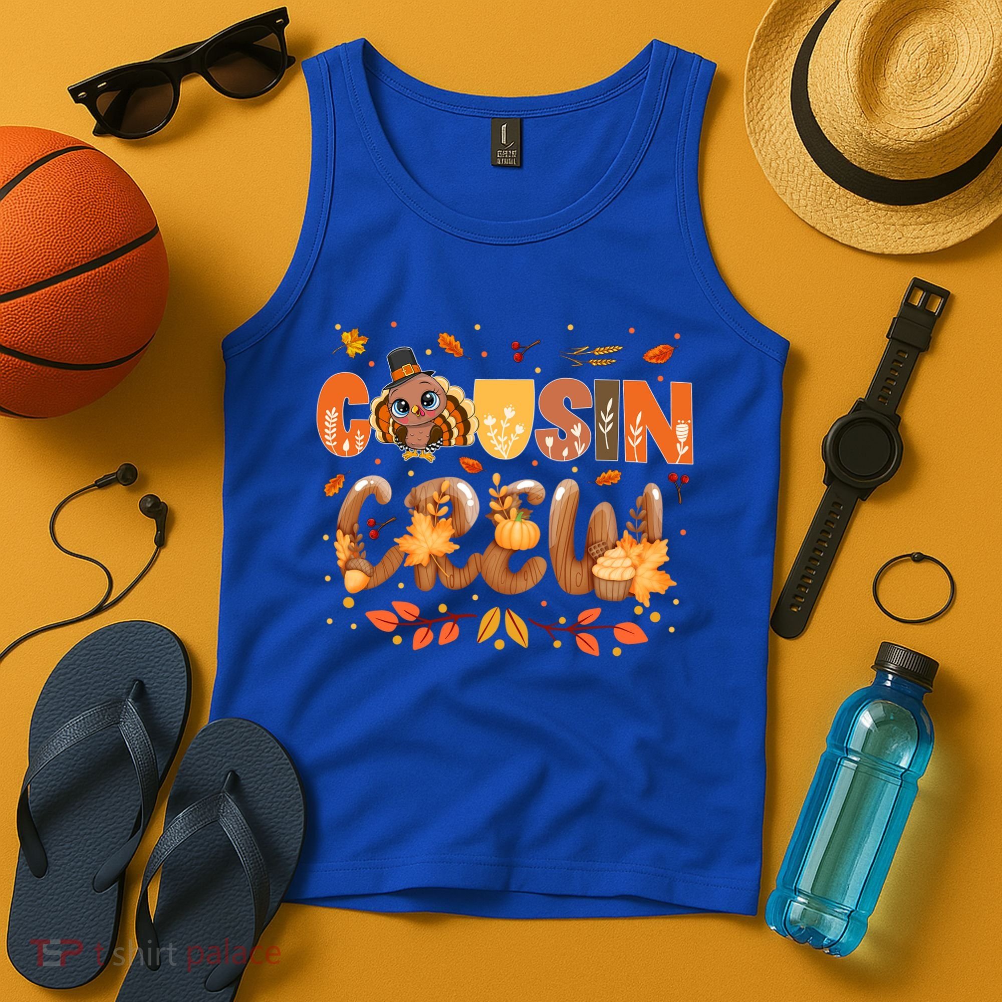 Cousin Crew Thanksgiving Turkey Fall Leaves Matching Family Funny Gift Tank Top