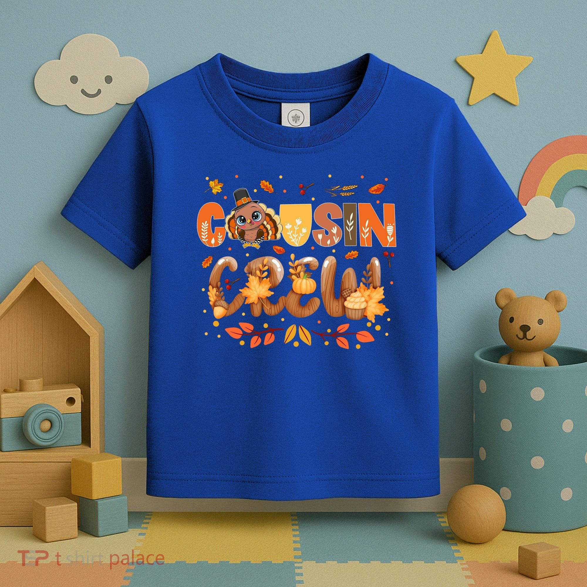 Cousin Crew Thanksgiving Turkey Fall Leaves Matching Family Funny Gift Toddler T-Shirt