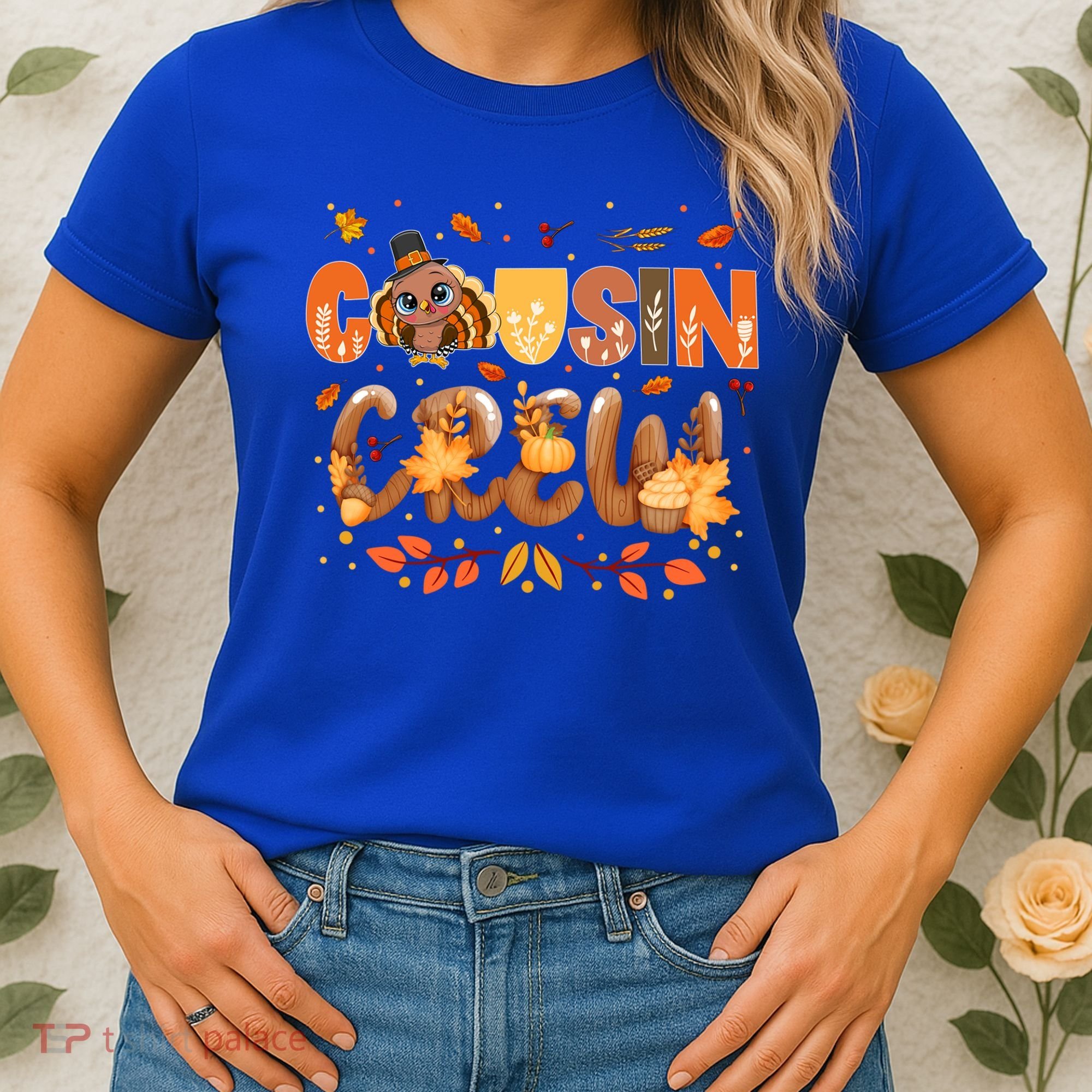 Cousin Crew Thanksgiving Turkey Fall Leaves Matching Family Funny Gift Women's T-Shirt