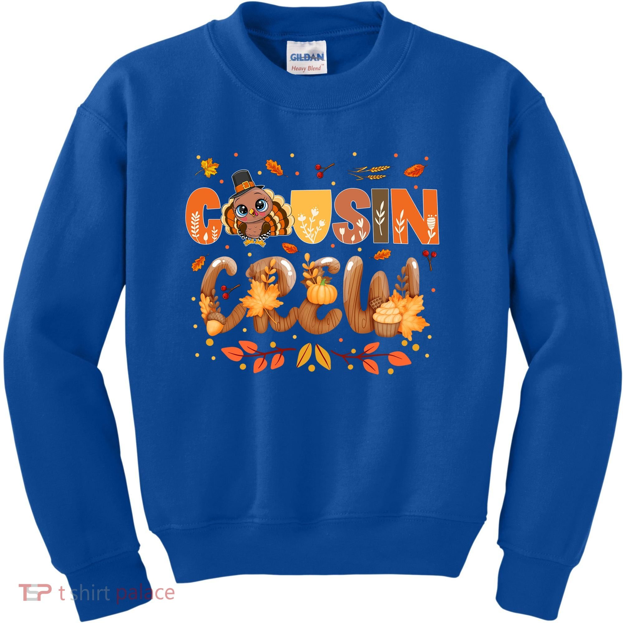 Cousin Crew Thanksgiving Turkey Fall Leaves Matching Family Funny Gift Kids Sweatshirt